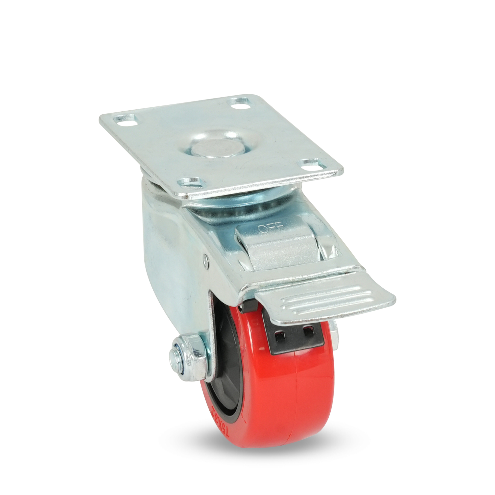 Klutch 3in. Polyurethane Swivel Caster with Brake, 175-Lb. Capacity, Red